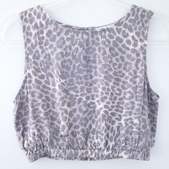 New Olivaceous Crop Tank Gray Small Animal Print Neutral Boho Festival Shirt Top - Picture 2 of 4